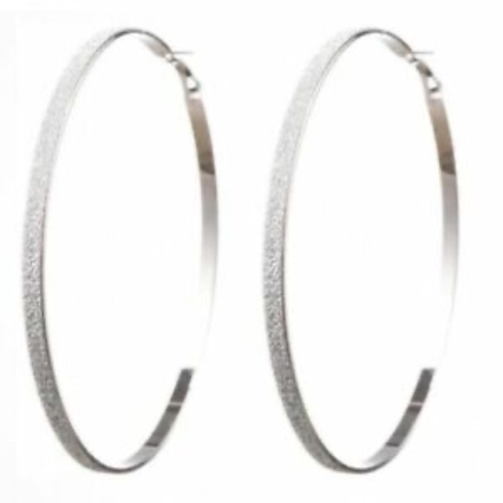 Womens Silver‎ Glitter Large Hoop Earrings Lightweight